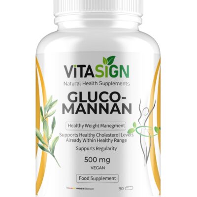 ViTASIGN Glucomannan 500 mg – Konjac Root Fiber – 90 Vegan Capsules – Made in Germany – Daily Fiber & Satiety Support