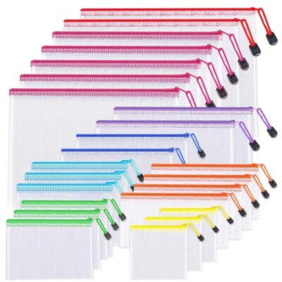 24pcs Mesh Zipper Pouch Bags,8 Sizes Zipper Pouches for Organization, Waterproof Clear Travel Pouches,File Bag with Zipper for Office Supplies