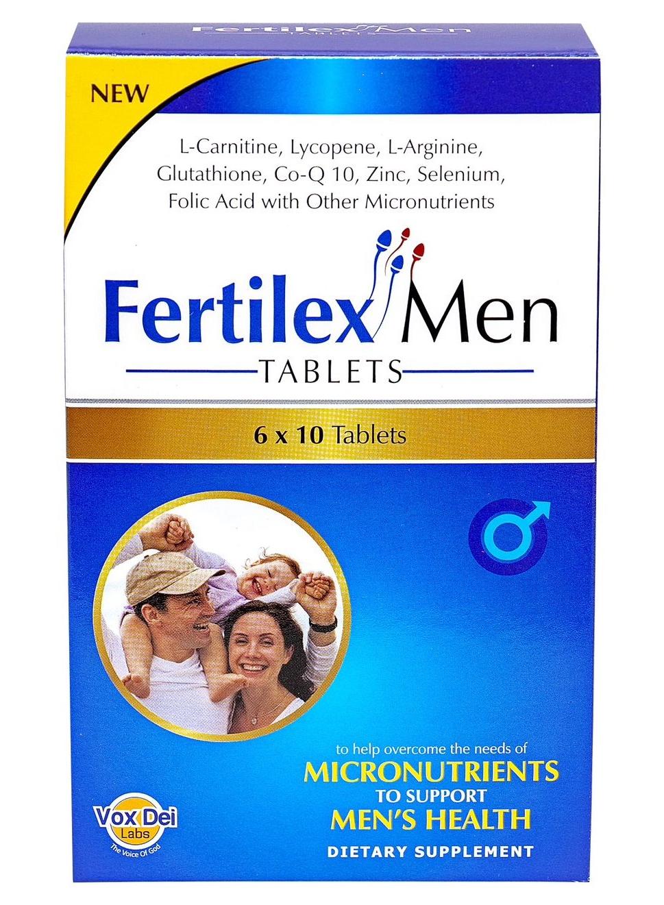 Fertilex Men Tablets - 60 Tablets | Enriched with L-Carnitine, Lycopene, L-Arginine, Glutathione, CoQ10, Zinc, Selenium, Folic Acid & Micronutrients