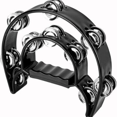 Megarya Double Row Metal Jingles Half-Moon Tambourine Versatile Percussion for Dynamic Performances(Black)
