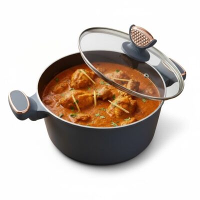 Non Stick Induction With Glass Lid Premium Aluminum Cast Large 24 cm (4.2L) Double Layer BPA,FDA Certificated Nonstick Coating Stockpot Cookware