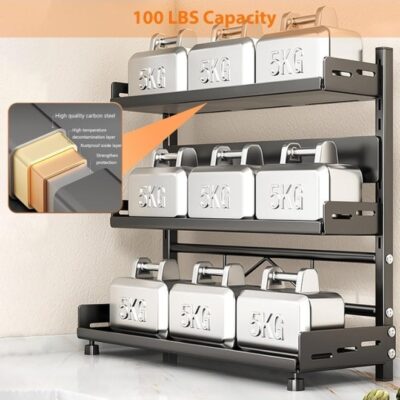3-Tier Adjustable Kitchen Storage Rack Organizer, Heavy Duty Countertop Spice Rack with Multi-Layer Shelves, Oil Bottle Holder, Kitchen Accessories Organizer for Spices, Seasonings, Jars, Containers and Pantry Storage Solution