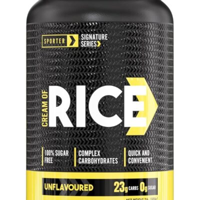 Sporter High Carbohydrate Cream of Rice Supplement - 900g, Source of Energy for Breakfast & Snacks, Easy to Digest, Low Sugar & Fat - Vegan - Unflavored