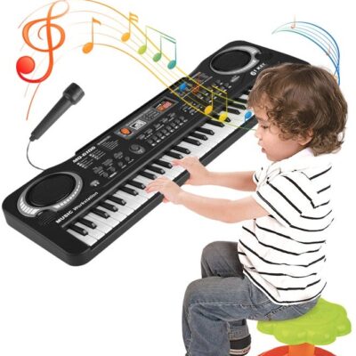 61 Keyboard Multifunction Electronic Piano Toy with Microphone Portable Record Function Musical Instrument Toy Include 6 Demos 8 Sounds Educational Learning Toy for Boys Girls Birthday Gifts