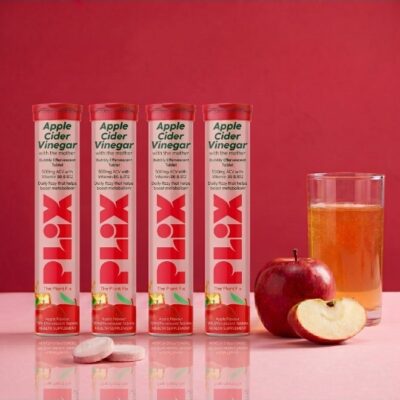 Apple Cider Vinegar Tablets for Craving Control & Detox | ACV with The Mother, Vitamin B6 & B12 | Supports Metabolism & Gut Health - 60 Effervescent Tablets (Pack of 4, Apple)