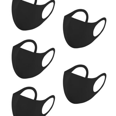 5 Pcs Washable and Reusable Space Cotton Dust Black Face Mask for Adults Fashion Cloth Fabric Face Protection, Unisex Earloop Black Dust Reusable Washable