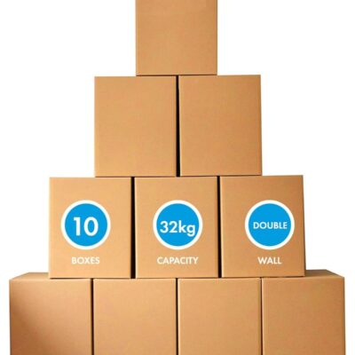 10 Pack Large Double Wall 100 Percent Recyclable Corrugated Cardboard Moving Boxes with 32 KG Capacity 45 x 45 x 70 cm Brown Carton for Packaging Shipping and Storage 5 ply