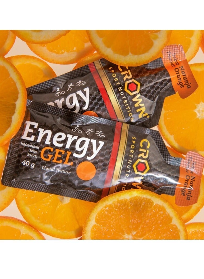 Crown Sport Nutrition 12 x Energy Gels, 40 g Liquid Texture, Carbohydrates, Amino acids and Electrolytes, Orange Flavor - Image 4
