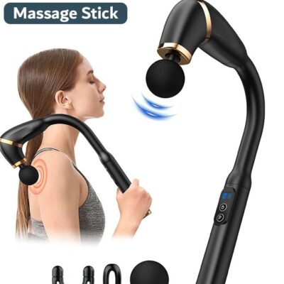Assorted Color Massage Gun with U-Shaped Extension Handle, Deep Tissue Percussion Massager with 4 Interchangeable Heads, 6 Adjustable Speed Levels, and Touch LED Display for Muscle Relief and Recovery