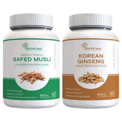 Herbal max Safed Musli Extract 800 mg 60 Capsule with Korean Ginseng Capsule combo