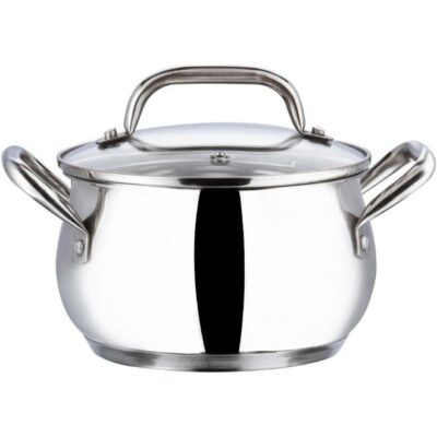Almaty Stainless Steel Saucepot with Glass Lid, 2 Litre, 16 cm | 2.6mm Thick SAS Base | Riveted Handle | Induction & Gas Compatible