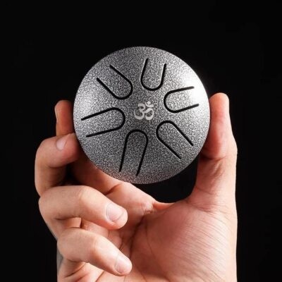 Steel Tongue Drum 6 Notes 3.7 inch, Mini Micro Tongue Drum Percussion Instrument Handpan Drum, Mini Hand Drums Tank Drum-Musical Percussion Instrument, Concert Mind Healing Yoga G Silver