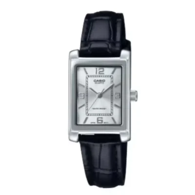 Casio Womens Analog Watch LTP-1234LL-7ADF Rectangular White Dial Black Leather Strap Elegant Dress Watch