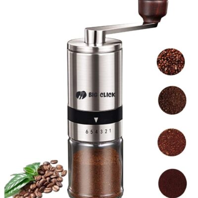 Portable Coffee Grinder, Coffee Bean Grinder with Adjustable 6 Gears for Espresso, French Press and Drip Coffee, Manual Coffee Grinder Suitable for Home, Office, Traveling, Camping