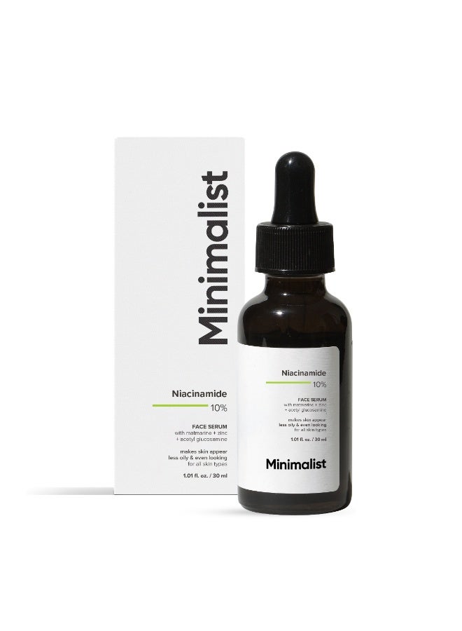 10% Niacinamide Face Serum with Zinc for Acne Marks, Blemishes, Pore Minimizing & Oil Control | Skin Clarifying Anti Acne Serum for Oily & Acne Prone Skin| Non-Sticky Matte Finish |30 ml