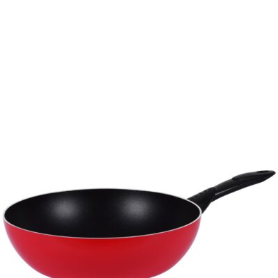 Forged Aluminum Nonstick Fry Pan with Induction Bottom – 24cm, Black with White Dots Interior & Red Shiny Exterior