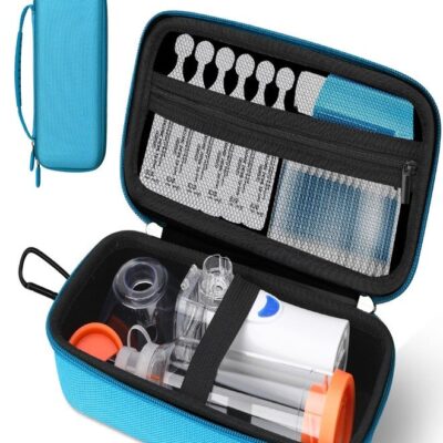 WFDL Asthma Inhaler & Nebulizer Travel Case - Waterproof Organizer with Mesh Pockets | Lightweight Medical Bag for Adults/Kids (Case Only, Blue