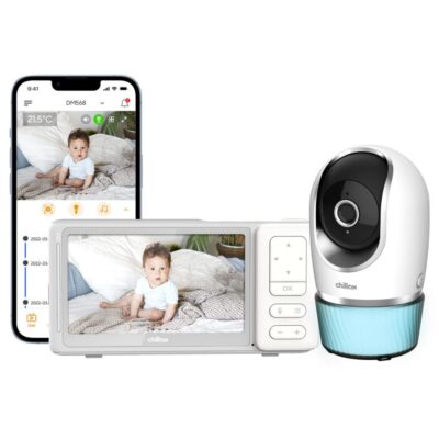 ChillaxBaby DM568 Smart Candle 5-inch Baby Monitor with Dual Mode 2K QHD Camera, 355 Pan 90 Tilt Zoom, Multi-Color Nightlights, Wi-Fi & App Control, Long Range, Temperature Sensor & Two-Way Talk
