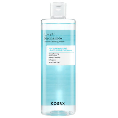 COSRX Low pH Niacinamide Micellar Cleansing Water 400ml – Clear | Gentle Face Cleanser & Makeup Remover for Sensitive Skin | pH-Balanced with Niacinamide