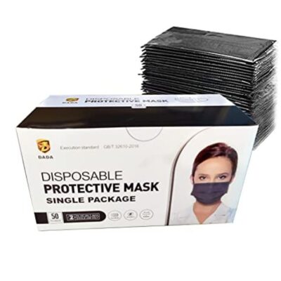 50-Pieces 3 Ply Disposable Face Mask For Adults Individually Packed Black