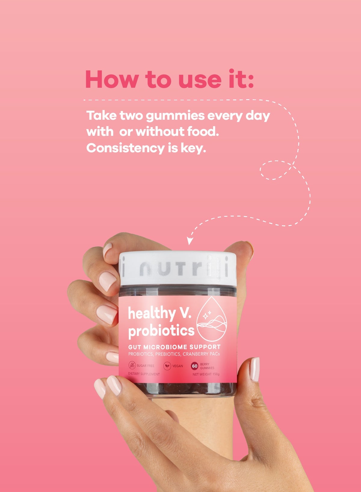 Healthy V. | Probiotics For Women & Prebiotics, Cranberry & D-Manose | Digestion, Vaginal & pH Balance - 60 Sugar Free Gummies - Image 4