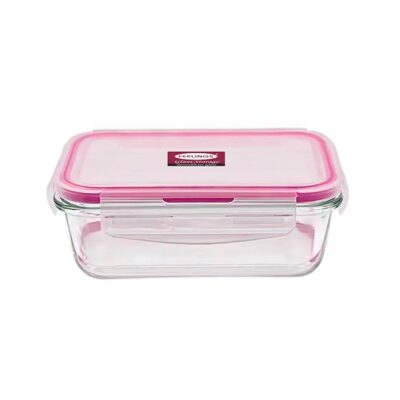 Glass Storage 1000ml with Pink Silicone Lid Clear 21x16x7cm