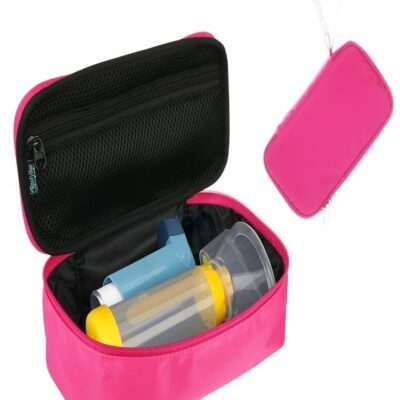 Beautyflier Travel Carrying Case for Portable Nebulizer, Inhaler Spacer for Kids and Adults, Inhaler Holder Asthma Carrying Bag with Mesh Pocket for Medicine and Other Essentials, Pink (Case Only