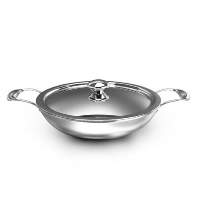 Stainless Steel Tri Ply Kadai Pan 32cm with Lid – Premium 5L Stainless Steel & Aluminium Cooking Pot for Induction, Gas, and Ceramic Cooktops – Durable, Oven Safe with Flared Rim & Riveted Handle - DTKP32