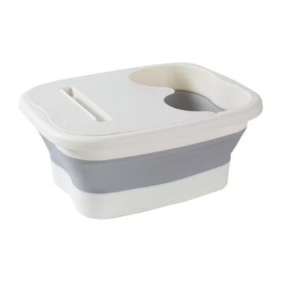Foot Soaking Basin, Foldable Pedicure Feet Tub, Portable Leakproof Pedicure Soak Tub, Stress Relief Collapsible Foot Bath with Massage Roller, Multi Purpose Feet Soak Tubs for Outdoor (White)