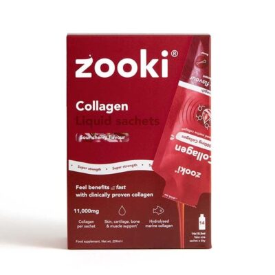 Zooki Super Strength Liposomal Collagen 11,000mg – Sour Cherry Flavor – High Absorption Liquid Collagen Sachets – Skin, Hair & Joint Support – 14 Sachets