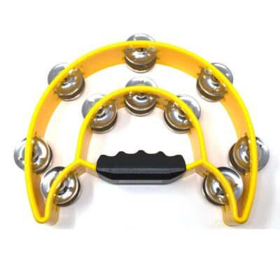 Tambourine Double Row Metal Jingles Hand Held Percussion Half-Moon Tambourines Musical Instrument Gifts for Kids, Adults, KTV, Party - Yellow