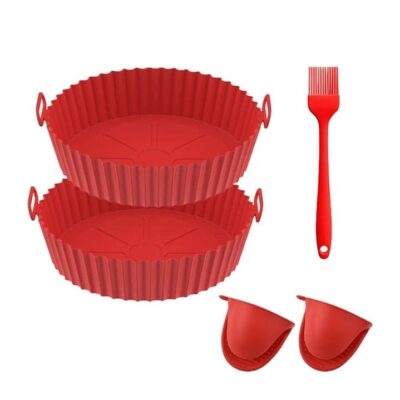 5 Pack air fryer set, 2pcs Air Fryer Silicone Liners, Non-Stick Reusable Basket with 1 pcs of Oil Brush & 2pcs of Hand Clips, Heat-Resistant Food-Safe Accessories for 3QT–5QT Air Fryers