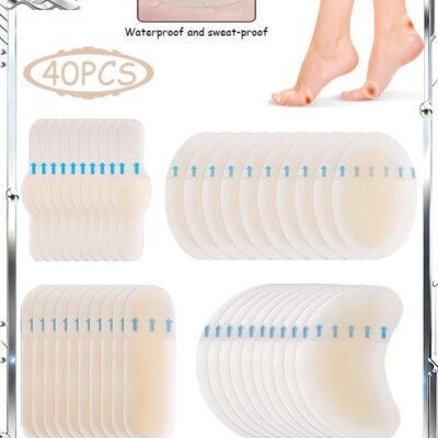 40 PCS Hydrocolloid Bandages, Waterproof Seal Gel Blister Cushions, Waterproof Gel Blister Bandages for Heel & Toe Recovery