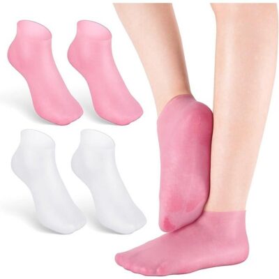 2 Pairs Silicone Moisturizing Socks Softening Dry Feet, Rough Skins & Anti Slip Aloe Socks for Dry Feet Women, Calluses, Spa Gel Socks Foot Care After Pedicure