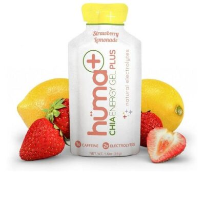 Huma Chia Energy Gel Plus Strawberry Lemonade 9 count x 44g 21gr Carbs 245mg Sodium 1x Caffeine 25mg 2x Electrolytes All Natural Vegan Gluten Free No Stomach Problems - Pack of 9