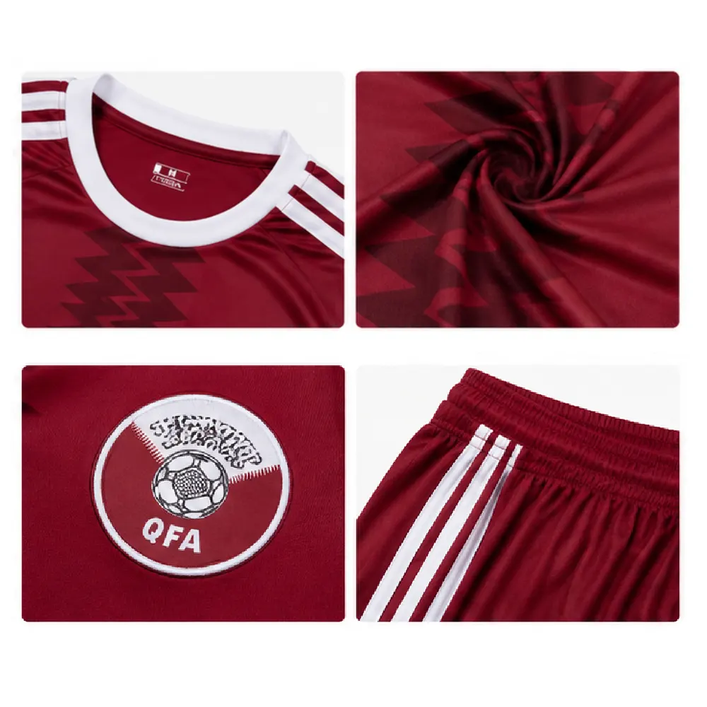 Qatar Jersey and Shorts Kit for Men - Red Patterned Jersey with Matching Shorts, Size S - Image 3