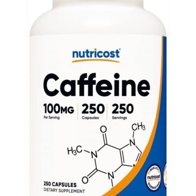 Caffeine Pills 100mg Per Serving, 250 Capsules