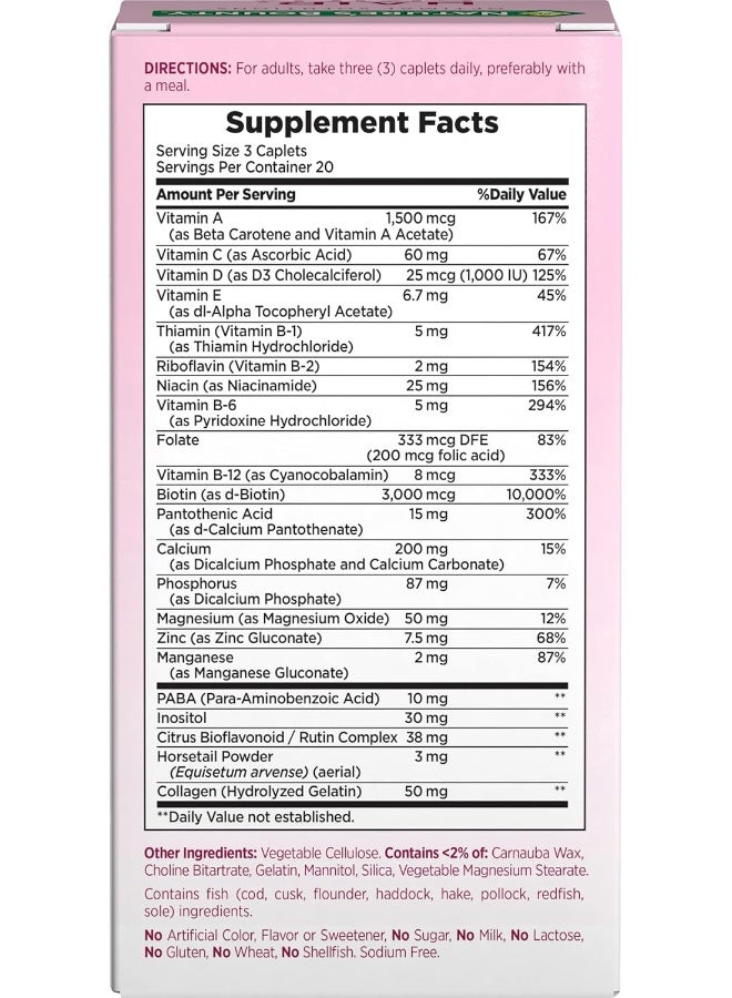 Hair, Skin & Nails, 3000mcg Biotin, 60 Coated Caplets Packaging May Vary - Image 3