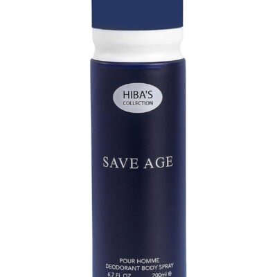 HIBA'S COLLECTION Save Age Pour Homme Deodorant Body Spray - 6.7 Fl. Oz. (200ml) | Timeless & Sophisticated Masculine Scent | Long-Lasting Freshness & Odor Control