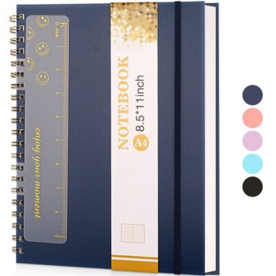 HOME-MART Notebook, A4 Large Navy Blue Notebooks for Women Men, 8.5” X 11” Spiral Notebook Journal, College Ruled Lined Journal, 80 GSM Paper, Plastic Hardcover Spiral Bound Journals for Work, School