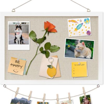 Cork Board with Linen White,Bulletin Board 30 cm x 40 cm Hanging Corkboards for Office Home School Message Board or Vision Board Decoration