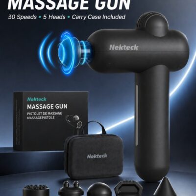 Nekteck Massage Gun Deep Tissue Body Massager Set with Bag Quiet & Portable for Back Neck Pain Relief Body Muscle Relaxation Pain Relief Ideal for Home Office Use Perfect Gift