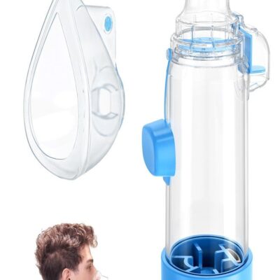 Handheld Inhaler Spacer for Infants, Children, and Adults - Anti-Static - Portable Design for Home, School, and Travel - Soft Silicone Mask - Nessi OTC Spacer - Easy to Clean (Blue Adult