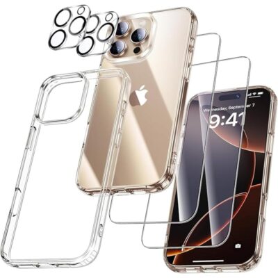 Grabit - 4 in 1 Accessory Kit for Apple iPhone 15 Pro Max - Screen Protector Privacy Glass Back Cover Camera Lens Cleaning Kit - GKIT-15PMX
