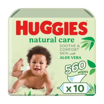 Huggies Natural Care Baby Wipes, Aloe Vera, Plant-Based Fibers, Hypoallergenic, Paraben & Alcohol Free, 56s x 10 (560 Wipes) - F00192