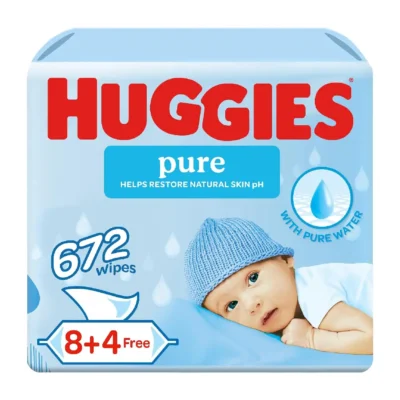 Huggies Pure Baby Wipes, 99 Percent Pure Water, Plant-Based Fibers, Fragrance-Free & Hypoallergenic, Sensitive & Newborn Skin, 56s x 12 (672 Wipes) - B05982