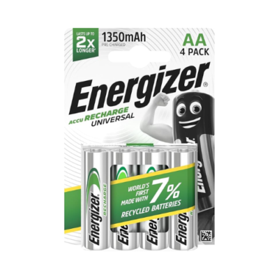 Energizer Recharge Universal AA 2000mAh 4-Pack – NiMH, 1000 Cycles, Any Charger