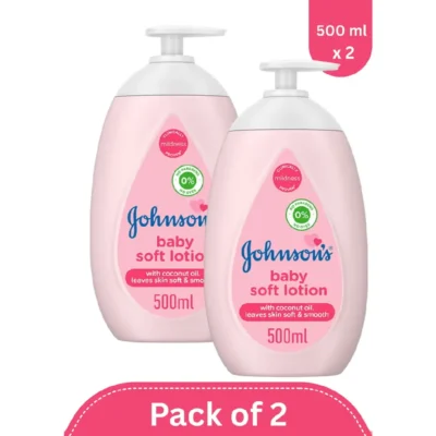 Johnsons Baby Soft Lotion with Coconut Oil, 24 Hour Moisture, Clinically Proven Mildness, 500ml x 2 - B05976