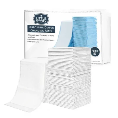 Little Story Disposable Diaper Changing Mats, 45 x 33 cm, Pack of 50, Absorbent & Waterproof, White - LS_DCM_WH50