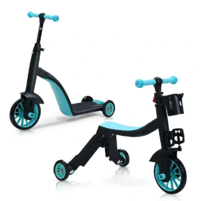 Little Story Kids Scooter, Balance Bike & Tricycle, 5-in-1 Convertible Ride, Adjustable Height, PU Silent Wheels, Green - LS_2IN1SC_GR